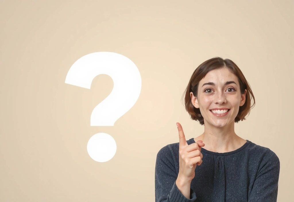 Eine Person, die eine Frage stellt und auf ein großes Fragezeichen zeigt, symbolisiert die Hilfsbereitschaft bei Ernährungsberatung Vitalis.
